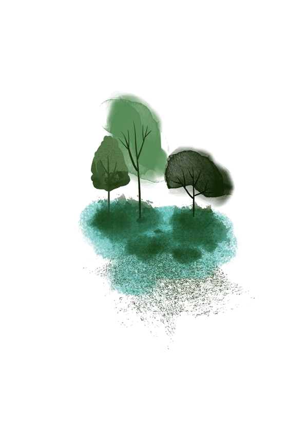 手绘风景彩色小树