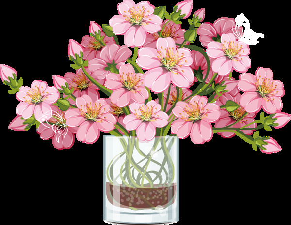 粉色水培鲜花png元素
