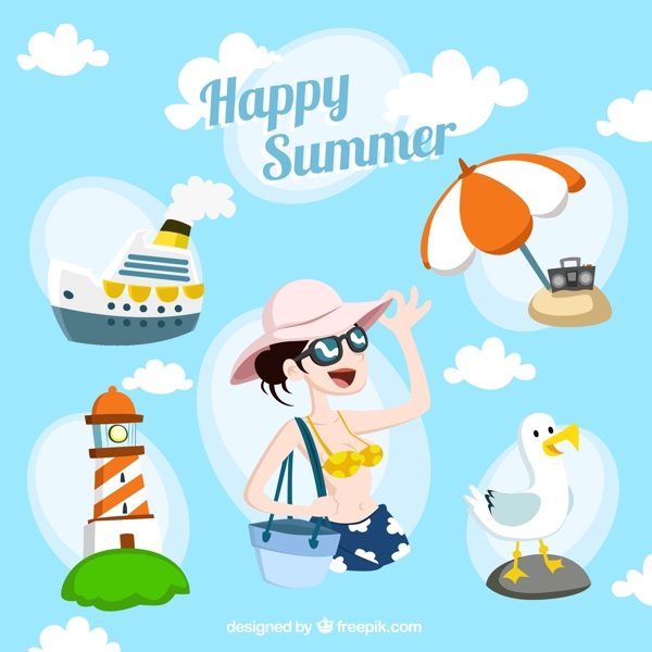 清新夏天度假元素矢量素材
