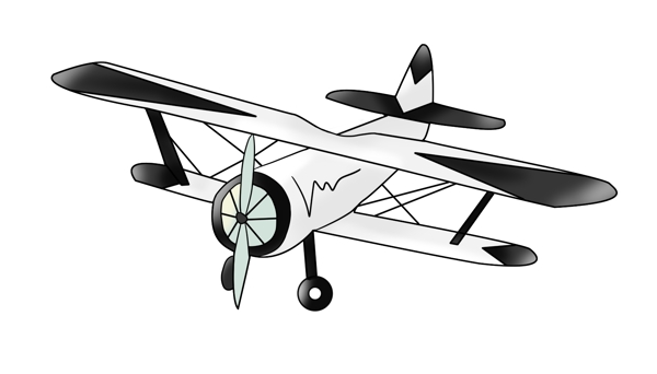 黑白螺旋桨飞机插画