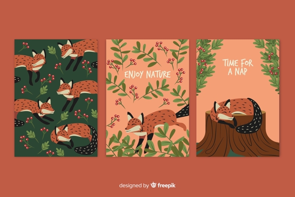 3款彩绘狐狸卡片
