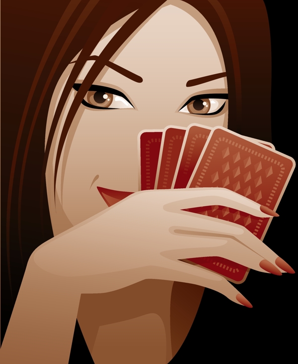 扑克牌与女性矢量素材