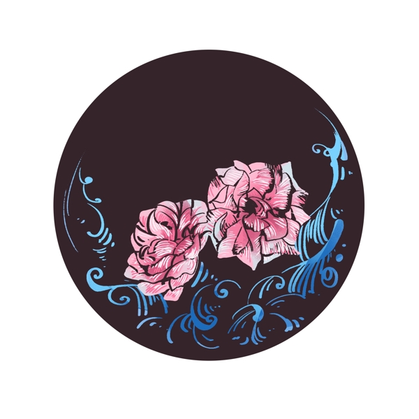 圆形刺绣花朵花纹