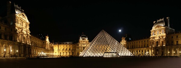 巴黎卢浮宫广场夜景图片