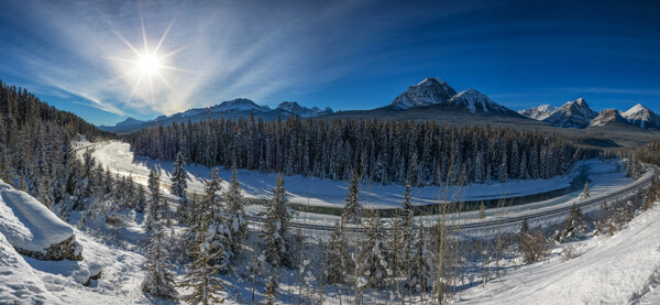 加拿大班夫国家公园冬季森林山