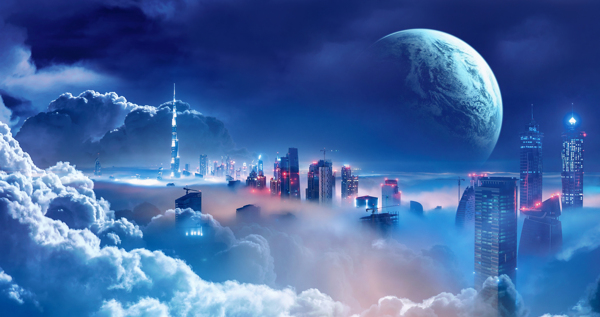 魔幻城市星球背景海报素材图片