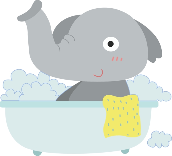 卡通可爱洗澡的小象矢量素材