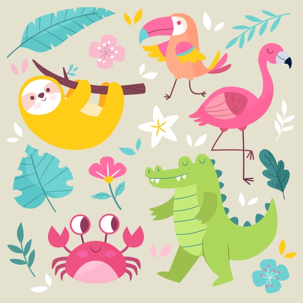 森系森彩色动物王国矢量插画素材图片