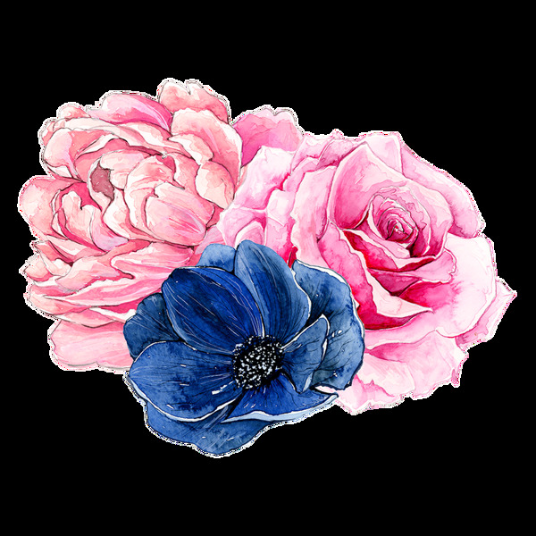 藍(lán)粉花葉卡通透明素材