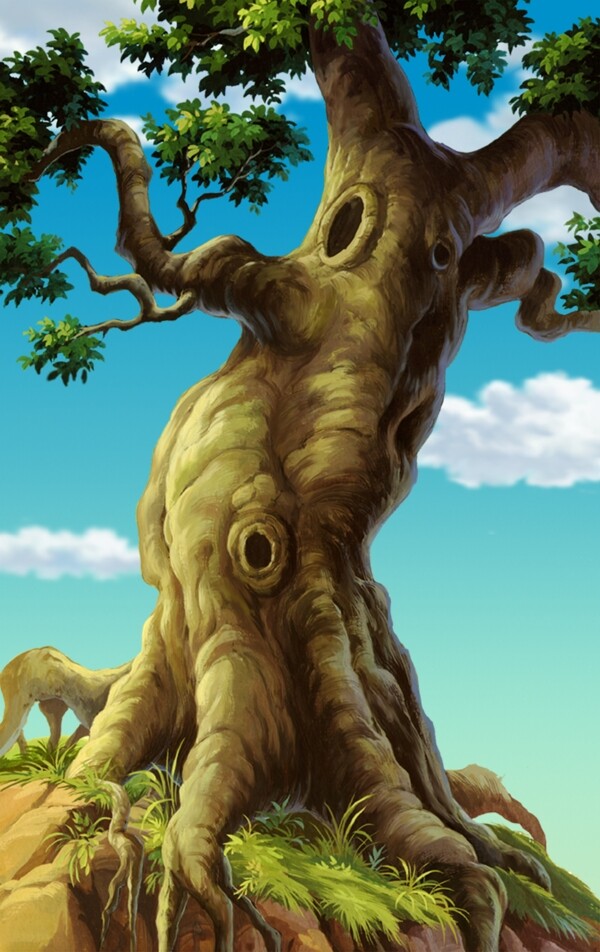 动画背景树树洞图片