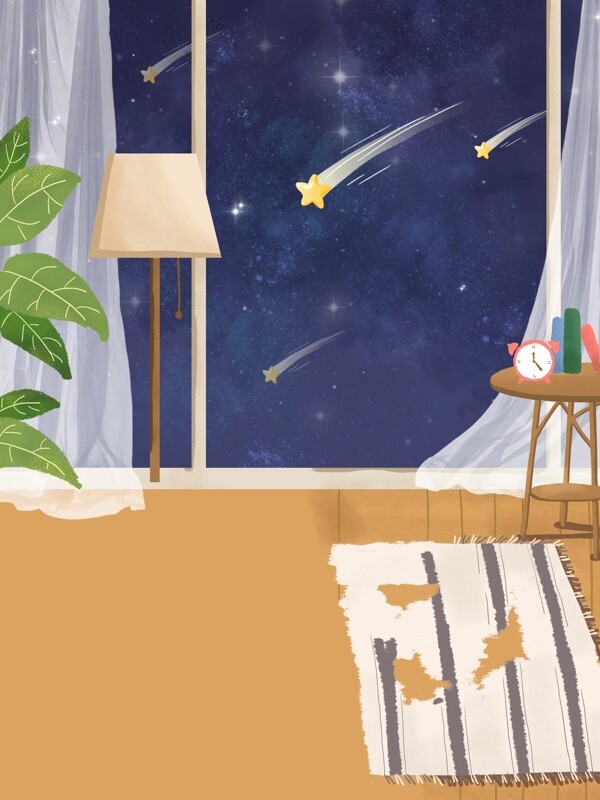 彩繪窗外流星背景設(shè)計