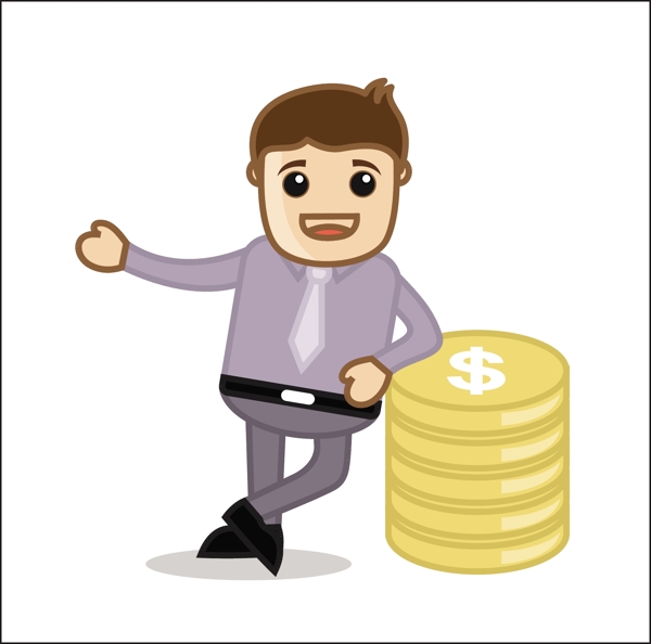 金錢辦公和商務人士的卡通人物插畫矢量的概念