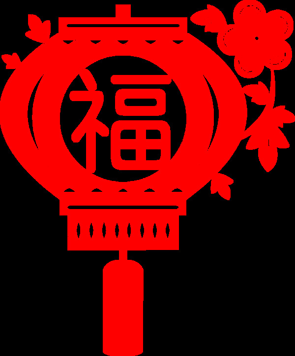 红色福字剪纸画png元素