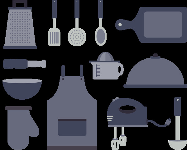 灰色各种厨房用品免抠png透明图层素材