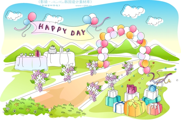 兒童線條插畫小孩游玩卡通童話韓國花紋時尚花紋底紋矢量素材矢量圖片HanMaker韓國設(shè)計素材庫
