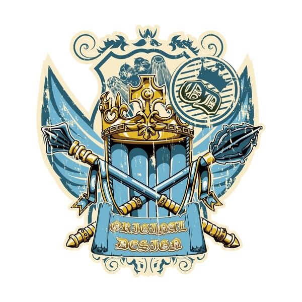 印花矢量圖T恤圖案圖文結(jié)合徽章標記權(quán)杖免費素材