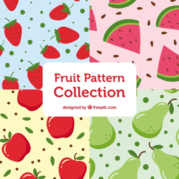 手绘扁平风格的各种水果装饰图案