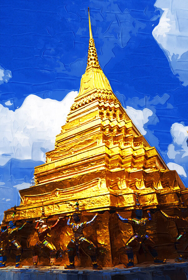 东南亚风情油画寺庙图片