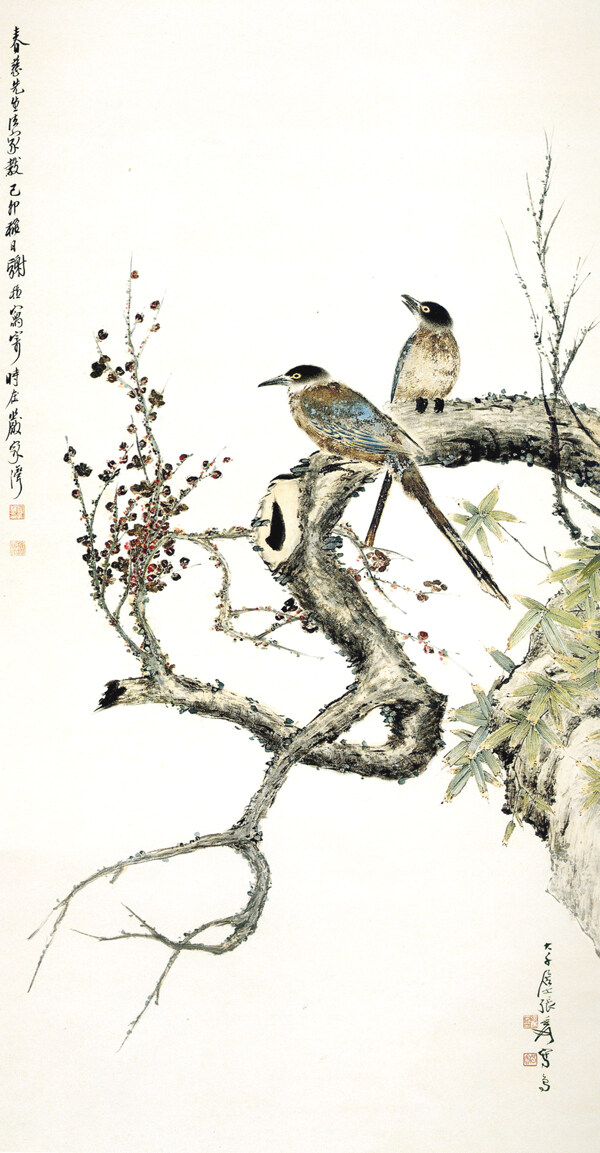 梅竹雙鵲圖圖片