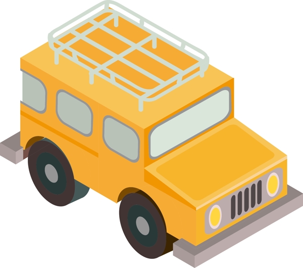 2.5D车顶有行李架的黄色越野吉普汽车