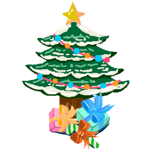 圣诞节圣诞树和礼物像素化设计可商用元素