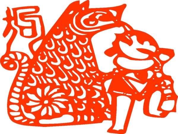 新春生肖剪紙狗矢量圖