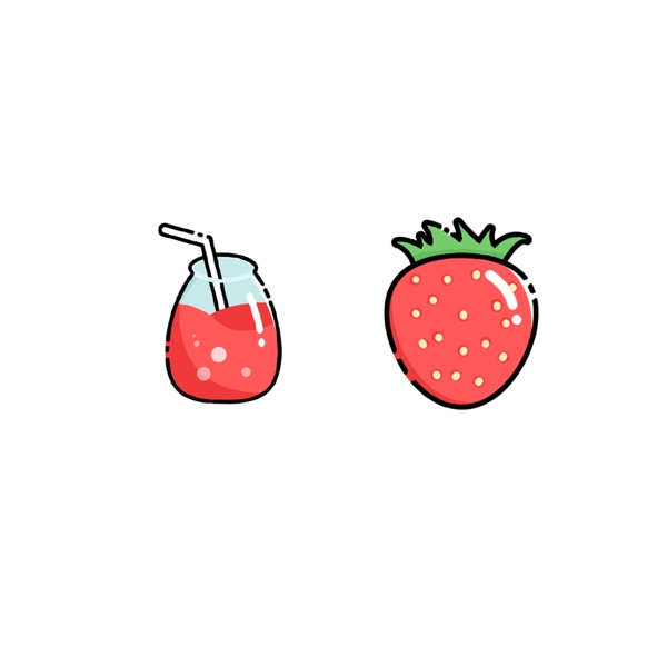 红色手绘卡通草莓