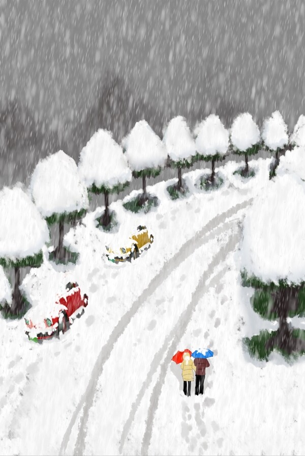 卡通手绘水墨风大雪背景