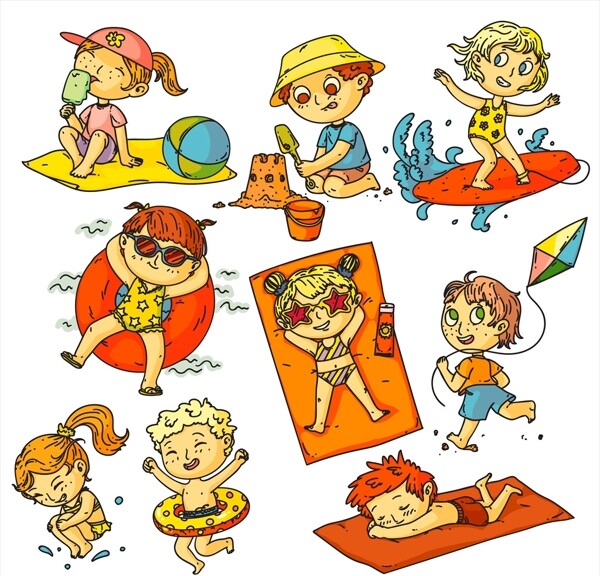 卡通儿童海边沙滩背景