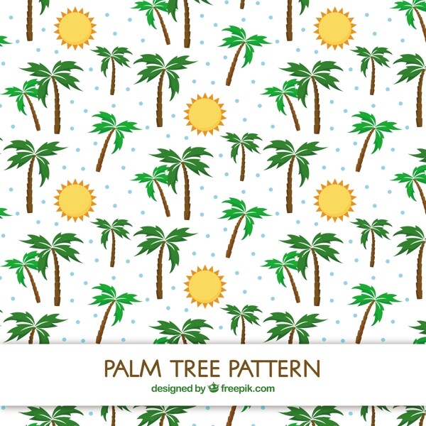 手绘扁平风格太阳棕榈树图案