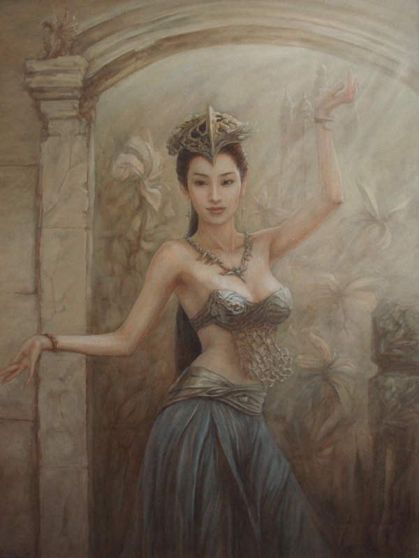跳舞的美女油畫圖片