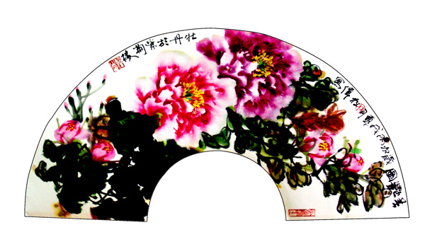 牡丹扇畫圖片