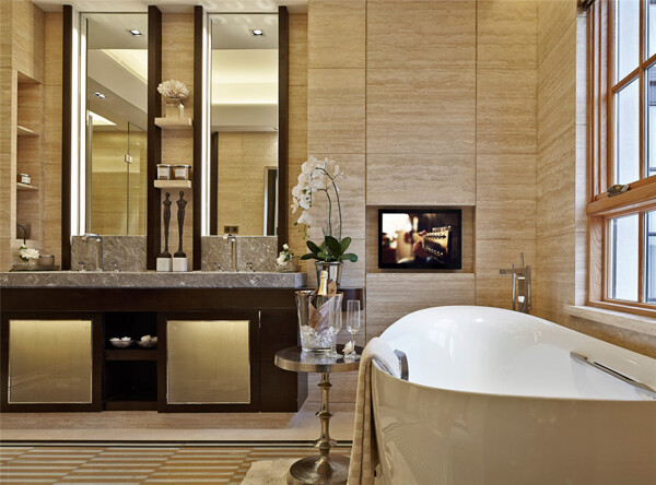中式时尚典雅浴室深色洗手台室内装修效果图