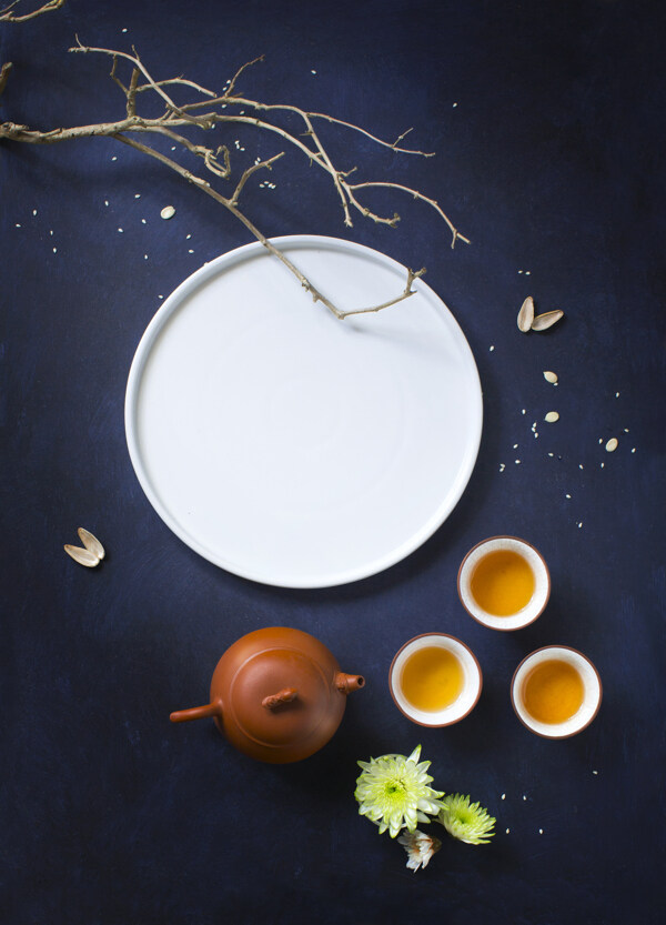 圆盘茶具国风背景海报素材图片