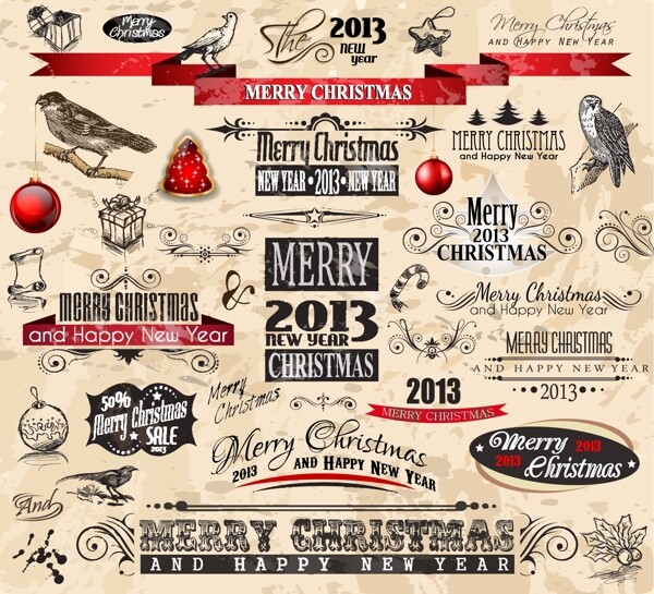 2013圣诞节的标签及装饰配件向量