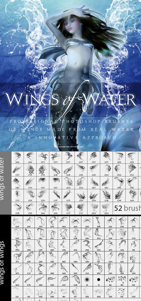 rons公司出品的高清晰精美水花翅膀飞溅的水ps系列笔刷图片