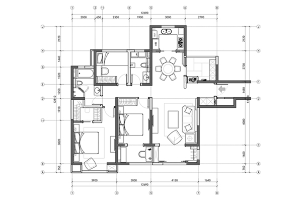 CAD三居室户型平面方案