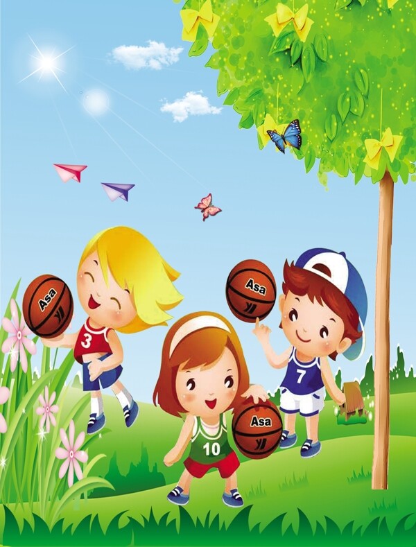卡通儿童篮球背景