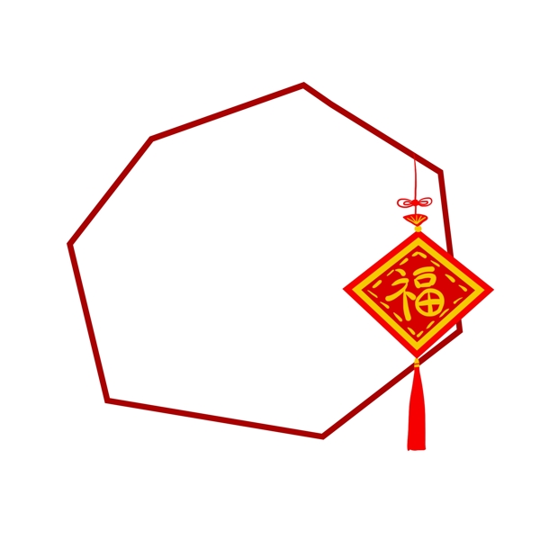 手绘中国红新年装多边形边框