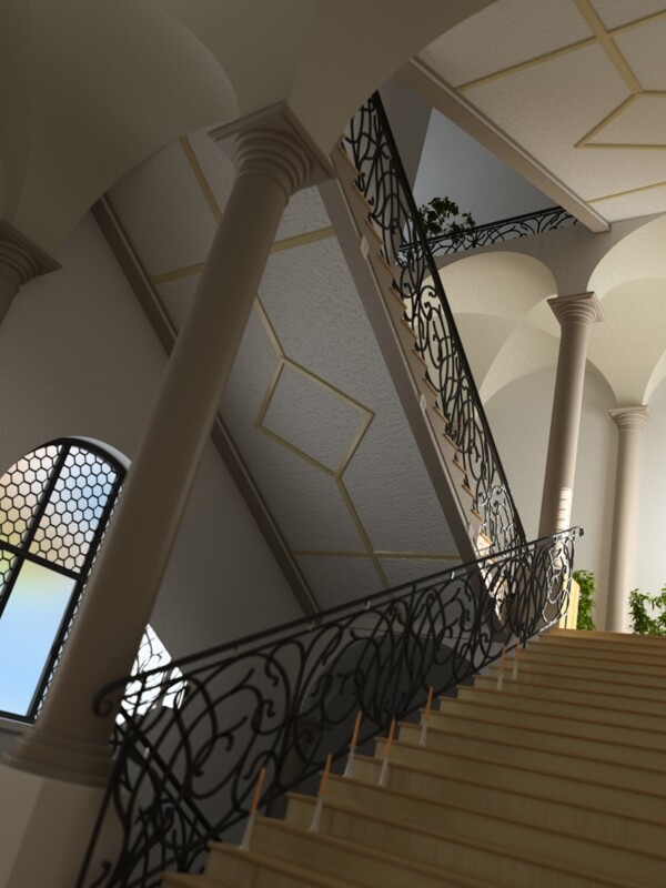 高质量转角楼梯整体模型07带贴图