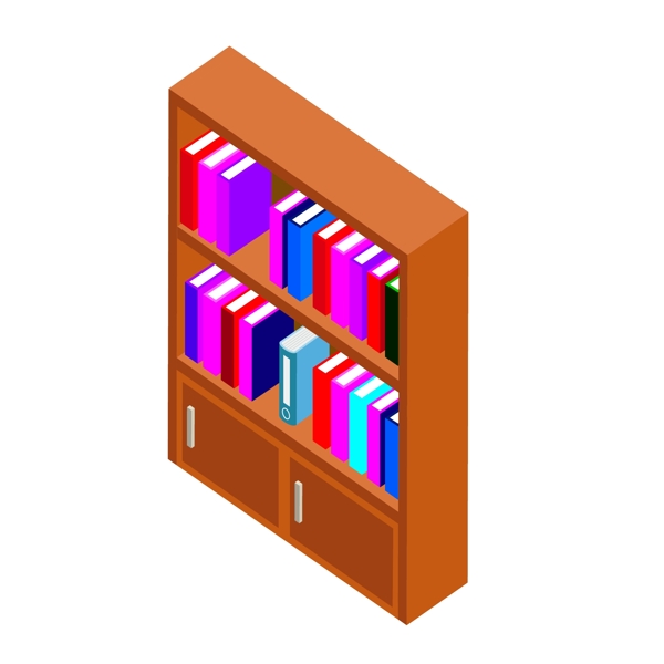 2.5D深棕色书柜书架家具元素