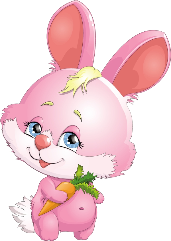 卡通粉红兔子胡萝卜向量