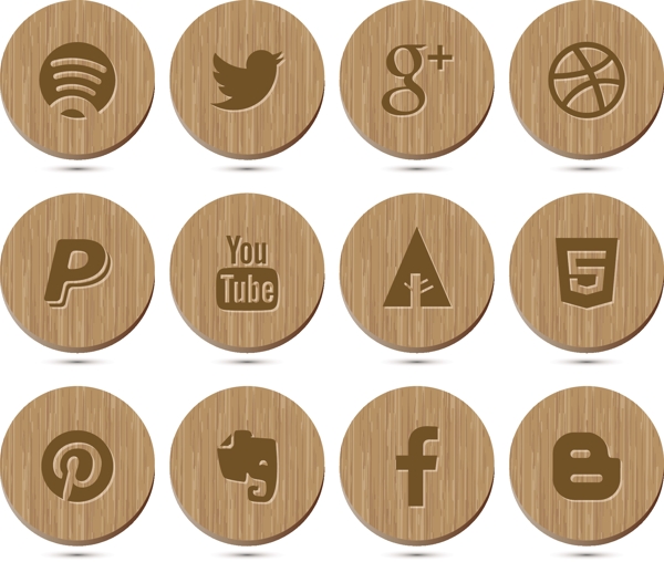 木制风格的社交媒体图标收藏