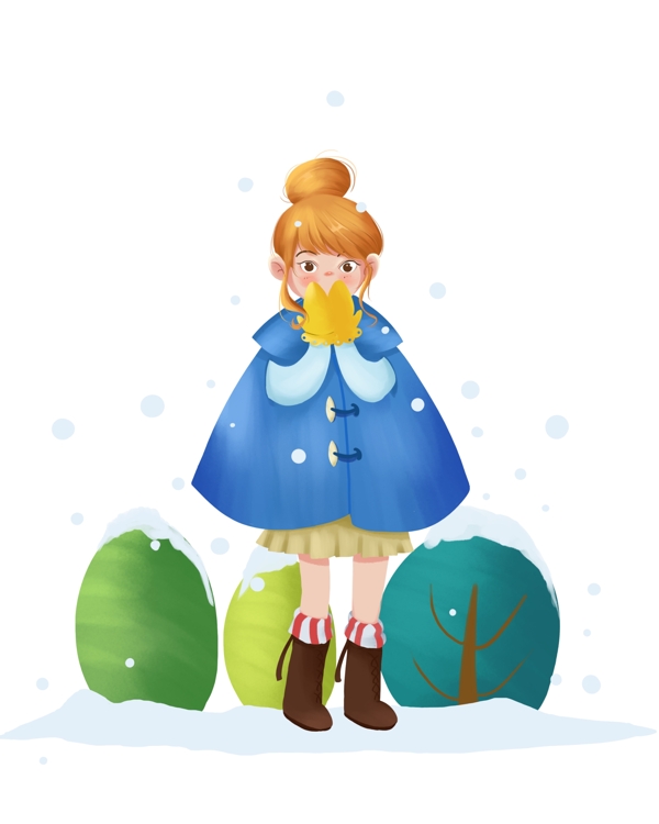 冬季下雪天双手捂嘴小女孩插画