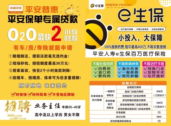 中国平安保险E生保宣传单折页图片