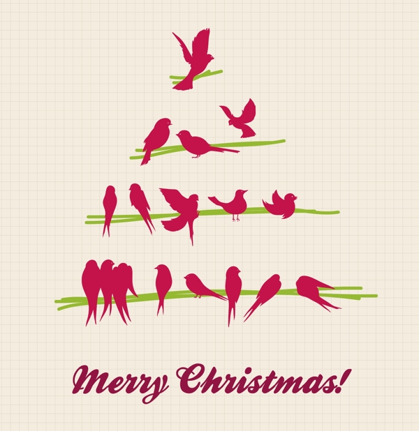 可爱的小鸟和圣诞树矢量素材