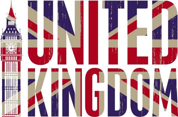 时尚创意英国国旗建筑插画