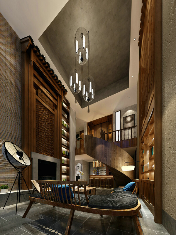 现代时尚客厅木制异形沙发室内装修效果图