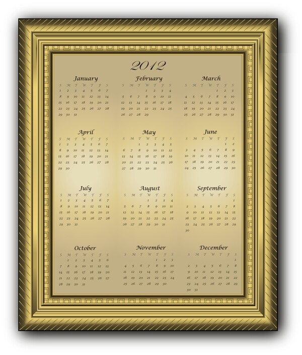 金色相框边框2012日历图片
