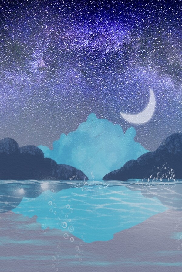 梦幻清新的紫色山水月亮背景